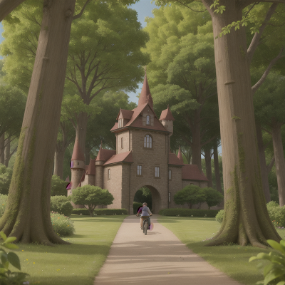 Image For Post Anime, holodeck, castle, park, bicycle, forest, HD, 4K, AI Generated Art