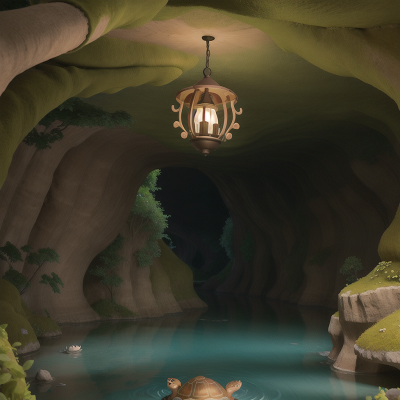 Image For Post Anime, enchanted forest, cave, turtle, key, river, HD, 4K, AI Generated Art
