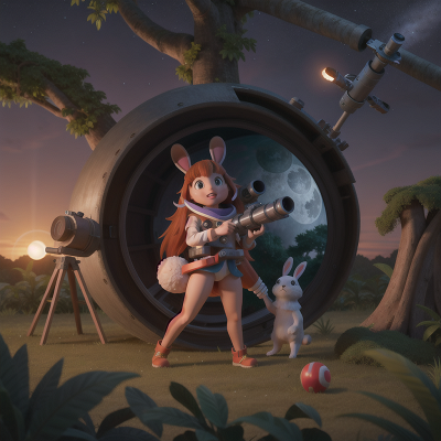 Image For Post Anime, jungle, space station, rabbit, sunset, telescope, HD, 4K, AI Generated Art