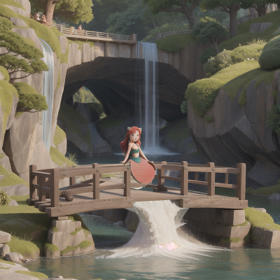 Image For Post Anime, boat, mermaid, bridge, waterfall, bear, HD, 4K, AI Generated Art