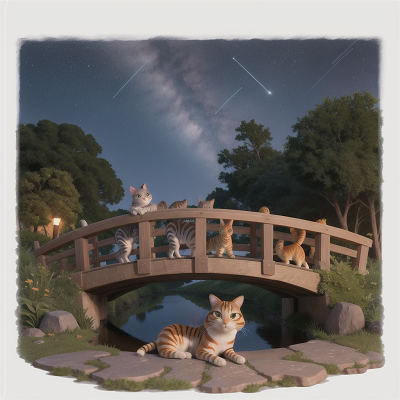 Image For Post Anime, meteor shower, cat, zebra, rabbit, bridge, HD, 4K, AI Generated Art