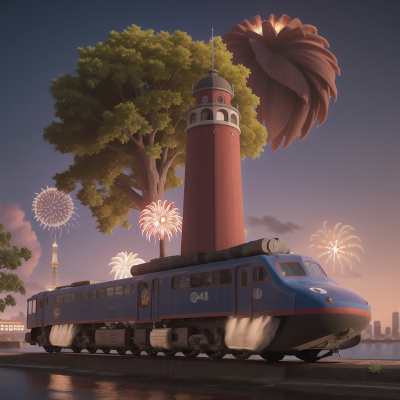 Image For Post Anime, hovercraft, fireworks, tower, train, lion, HD, 4K, AI Generated Art