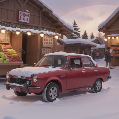 Image For Post Anime, fruit market, car, snow, rainbow, lamp, HD, 4K, AI Generated Art