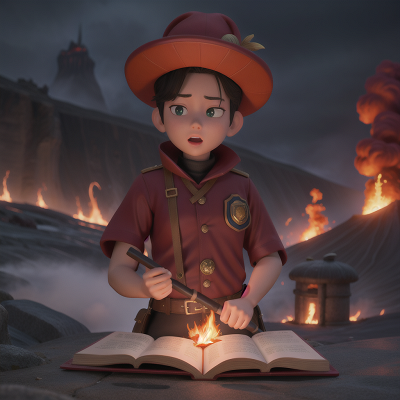 Image For Post Anime, spell book, volcano, fog, police officer, fire, HD, 4K, AI Generated Art