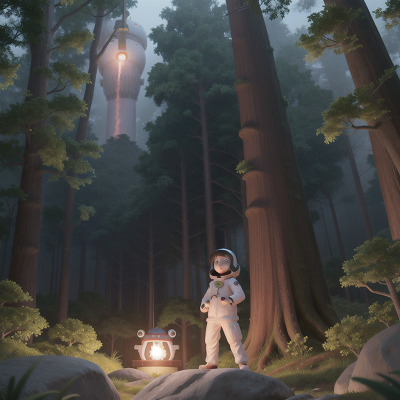 Image For Post Anime, forest, meteor shower, fog, astronaut, hovercraft, HD, 4K, AI Generated Art