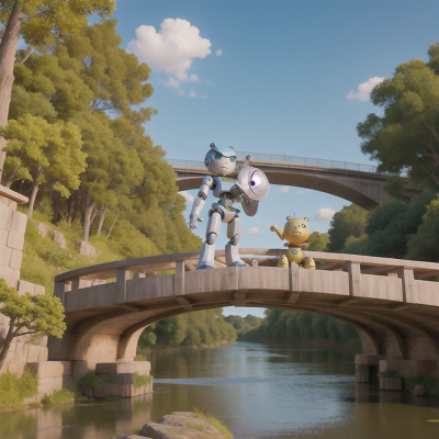 Image For Post Anime, trumpet, robot, river, alligator, bridge, HD, 4K, AI Generated Art