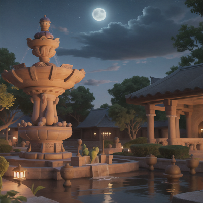 Image For Post Anime, flying carpet, ogre, fountain, moonlight, hat, HD, 4K, AI Generated Art