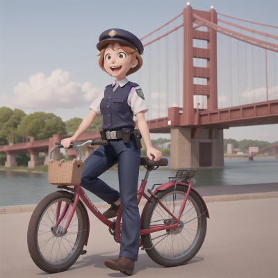 Image For Post Anime, wind, bicycle, bridge, laughter, police officer, HD, 4K, AI Generated Art