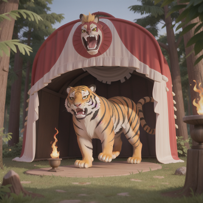 Image For Post Anime, sabertooth tiger, fire, forest, circus, princess, HD, 4K, AI Generated Art