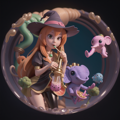 Image For Post Anime, witch, bubble tea, elephant, saxophone, fish, HD, 4K, AI Generated Art