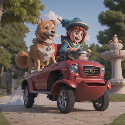 Image For Post Anime, fountain, car, dog, wizard, sled, HD, 4K, AI Generated Art