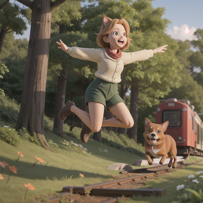 Image For Post Anime, forest, dog, jumping, train, farmer, HD, 4K, AI Generated Art