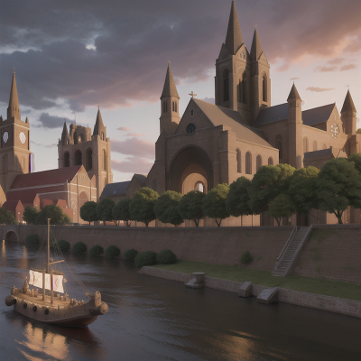 Image For Post Anime, river, cathedral, kraken, cyborg, betrayal, HD, 4K, AI Generated Art