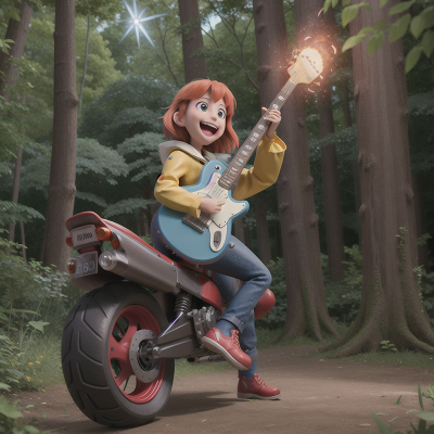 Image For Post Anime, electric guitar, enchanted forest, motorcycle, meteor shower, laughter, HD, 4K, AI Generated Art