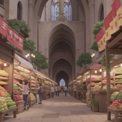 Image For Post Anime, market, chimera, fruit market, singing, cathedral, HD, 4K, AI Generated Art