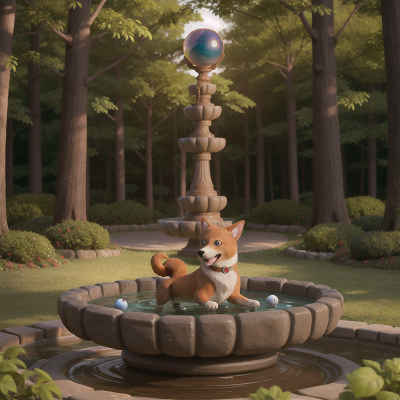 Image For Post Anime, forest, crystal ball, sunset, dog, fountain, HD, 4K, AI Generated Art