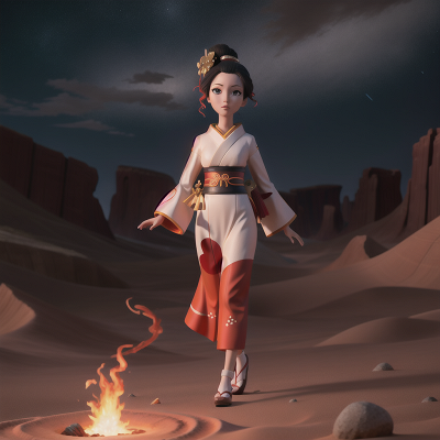 Image For Post Anime, geisha, storm, fire, space, desert, HD, 4K, AI Generated Art