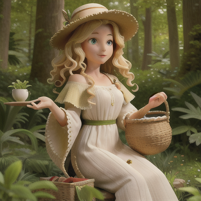 Image For Post | Anime, manga, Experienced herbalist, cascading golden curls, in a verdant forest glade, foraging for beneficial plants, a woven basket filled with natural remedies, practical linen tunic and cape, a balance of bold colors and delicate shading, an atmosphere of wisdom and healing - [AI Art, Tranquil Countryside Anime Scenes ](https://hero.page/examples/tranquil-countryside-anime-scenes-stable-diffusion-prompt-library)