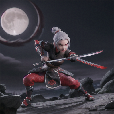Image For Post | Anime, manga, Fearsome samurai, silver hair tied in a topknot, under a moonlit night, slicing through the air in a deadly dance, swarming waves of shadowy enemies, wearing a traditional black and red armor, dark and atmospheric art style, an atmosphere of lethal grace and stealth - [AI Art, Anime Muscular Characters ](https://hero.page/examples/anime-muscular-characters-stable-diffusion-prompt-library)