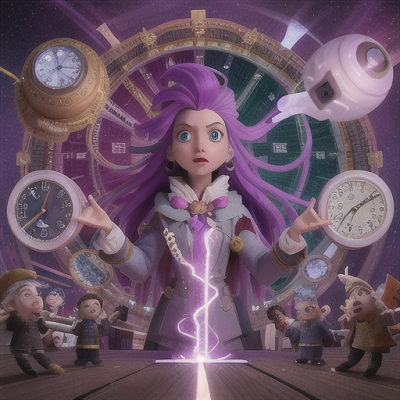 Image For Post Anime Art, Time-traveling math wizard, electric violet hair streaked with white, amidst a chaotic temporal vortex