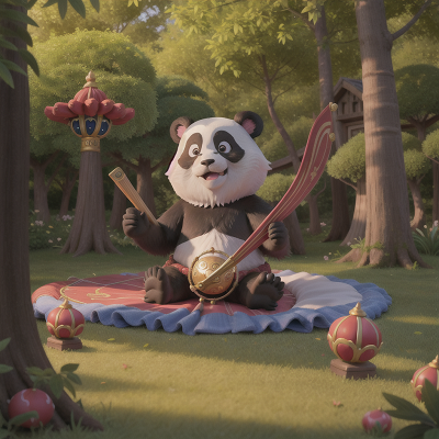 Image For Post Anime, panda, flying carpet, treasure, enchanted forest, rainbow, HD, 4K, AI Generated Art
