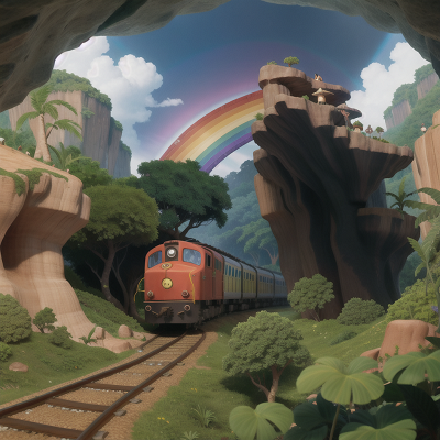 Image For Post Anime, cave, rainbow, jungle, train, whale, HD, 4K, AI Generated Art