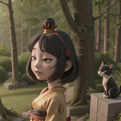 Image For Post Anime, geisha, forest, cat, ogre, earthquake, HD, 4K, AI Generated Art