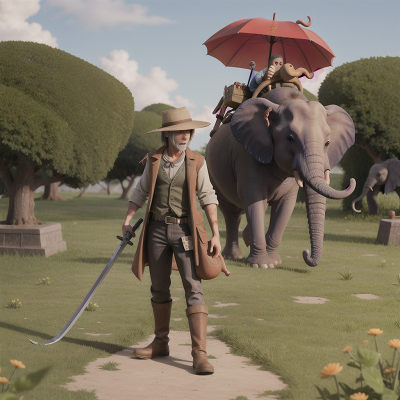 Image For Post Anime, zombie, elephant, sword, umbrella, farmer, HD, 4K, AI Generated Art