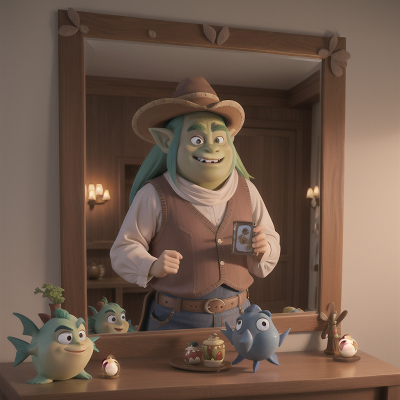 Image For Post Anime, ogre, fish, wizard, enchanted mirror, cowboys, HD, 4K, AI Generated Art