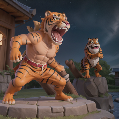 Image For Post Anime, anger, stars, troll, tiger, statue, HD, 4K, AI Generated Art
