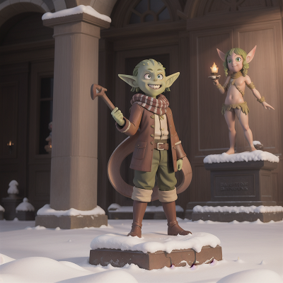 Image For Post Anime, snow, museum, statue, demon, goblin, HD, 4K, AI Generated Art