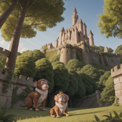 Image For Post Anime, monkey, medieval castle, dog, queen, forest, HD, 4K, AI Generated Art