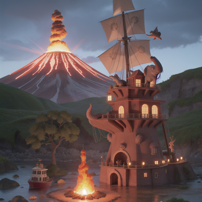 Image For Post Anime, volcano, elephant, fish, tower, pirate, HD, 4K, AI Generated Art