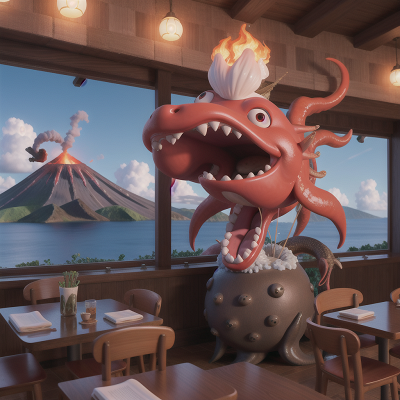 Image For Post Anime, volcano, teacher, kraken, celebrating, seafood restaurant, HD, 4K, AI Generated Art
