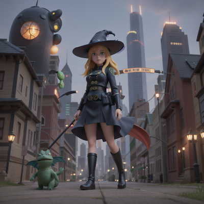 Image For Post Anime, witch, police officer, alligator, futuristic metropolis, dragon, HD, 4K, AI Generated Art