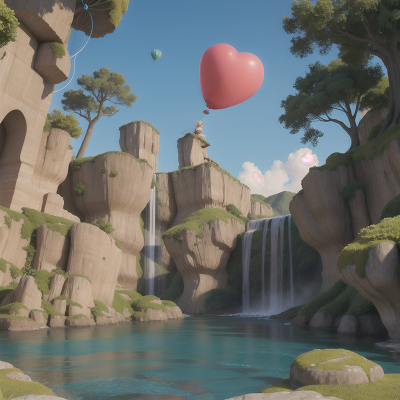 Image For Post Anime, statue, balloon, stars, island, waterfall, HD, 4K, AI Generated Art