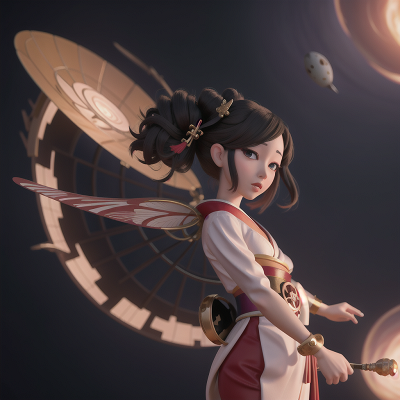 Image For Post Anime, geisha, space, success, tornado, fairy dust, HD, 4K, AI Generated Art