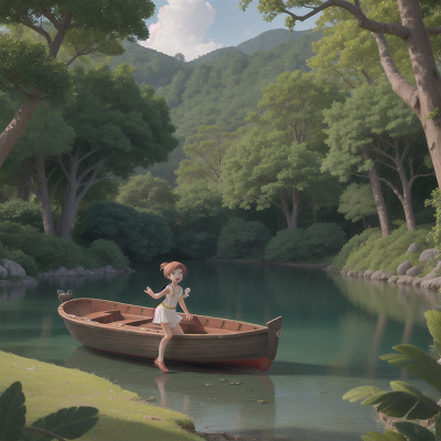 Image For Post Anime, dancing, forest, boat, stars, island, HD, 4K, AI Generated Art