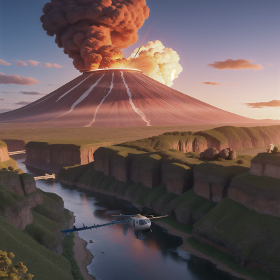Image For Post Anime, helicopter, river, sunrise, volcano, anger, HD, 4K, AI Generated Art