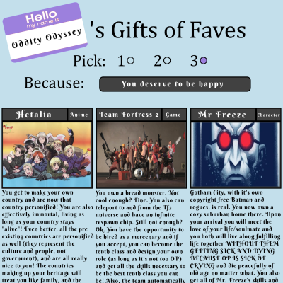 Image For Post Oddity-Odyssey's Gift Of Faves CYOA