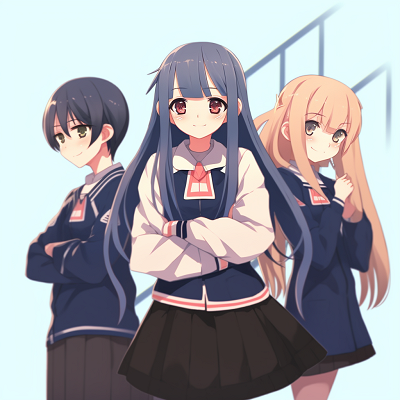 Image For Post | Profile pic of a trio of anime girls in school suit, strong outlines and crisp texture. anime pfp girl trio pfp for discord. - [Anime Trio PFP](https://hero.page/pfp/anime-trio-pfp)