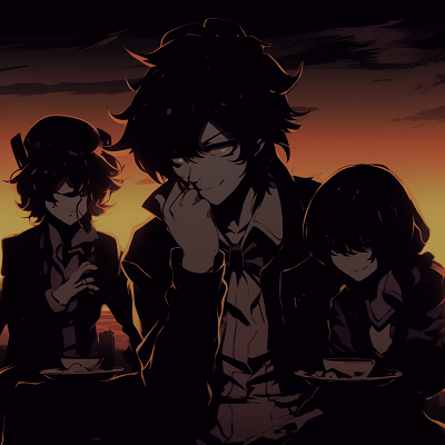 Image For Post | The Cowboy Bebop crew in a dusk light setting, incorporating a retro art style with dimmed, rich colors. powerful anime pfp dark pfp for discord. - [Ultimate anime pfp dark](https://hero.page/pfp/ultimate-anime-pfp-dark)