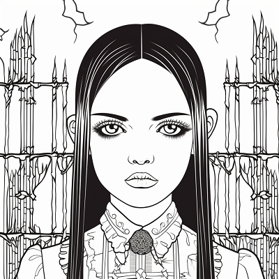 Image For Post | A full-page image of Wednesday Addams; detailed sketch with a clear outline. printable coloring page, black and white, free download - [Wednesday Addams Printable Coloring Pages, Adult Coloring Crafts, Kid Fun Pages](https://hero.page/coloring/wednesday-addams-printable-coloring-pages-adult-coloring-crafts-kid-fun-pages)