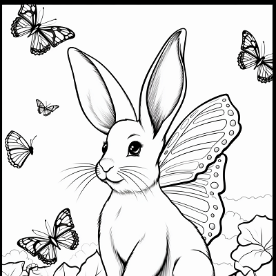 Image For Post Bunny Scene Butterflies and Detailed Art - Printable Coloring Page