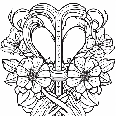 Image For Post Flower filled Cupid Bow - Printable Coloring Page