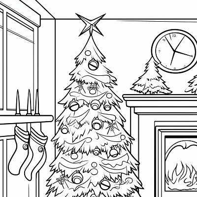 Image For Post Indoor Festive Fir Fireplace Setting - Printable Coloring Page
