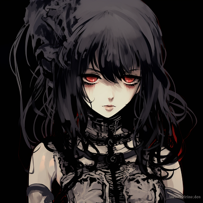Image For Post | Anime character featuring Victorian Gothic fashion, including complex ruffled clothing and brooding elements of antique finery. anime girl goth pfp - [Goth Anime PFP Gallery](https://hero.page/pfp/goth-anime-pfp-gallery)