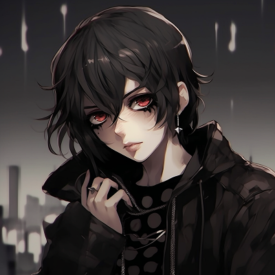 Image For Post | Close-up of a goth anime boy, highlighting the intricate linework, pale complexion, and a haunting gaze. goth pfp for anime boys - [Goth Anime PFP Gallery](https://hero.page/pfp/goth-anime-pfp-gallery)