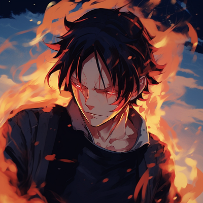 Image For Post | Endeavor kneeling, prominent lines and colors depicting his fire powers. anime characters with fire powers - [Fire Anime PFP Space](https://hero.page/pfp/fire-anime-pfp-space)