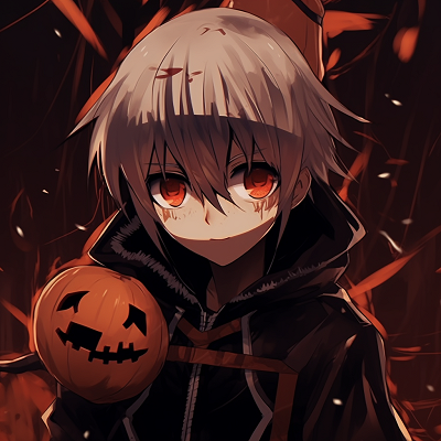 Image For Post | Kaneki Ken portraying the dark essence of Halloween, with his ghoul mask transformed into a terrifying pumpkin, characterized well with shaded details and a gloomy atmosphere. halloween pfp anime themes - [Halloween Anime PFP Spotlight](https://hero.page/pfp/halloween-anime-pfp-spotlight)